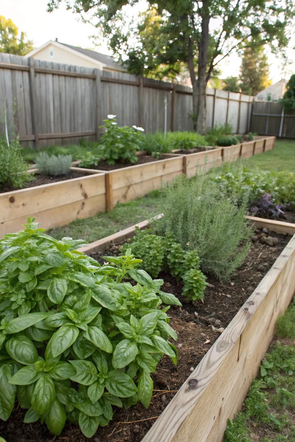 A mini herb garden offers fresh flavors and delightful scents.