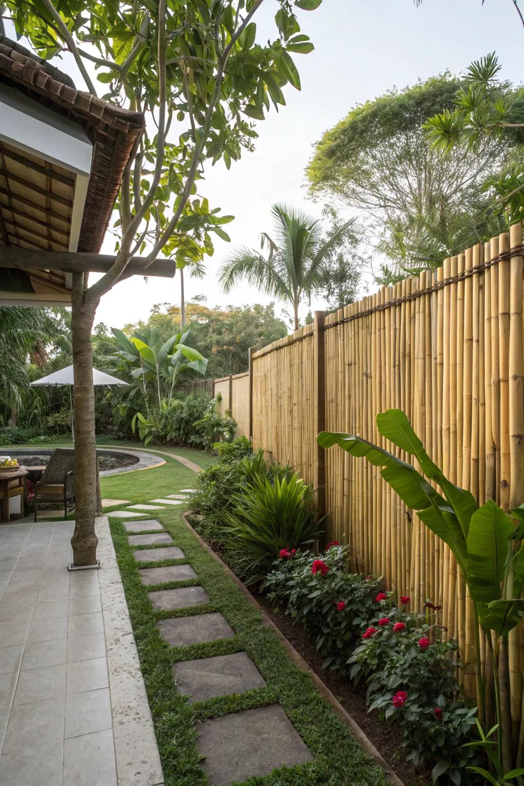 Sustainable bamboo fencing offering a natural privacy barrier.