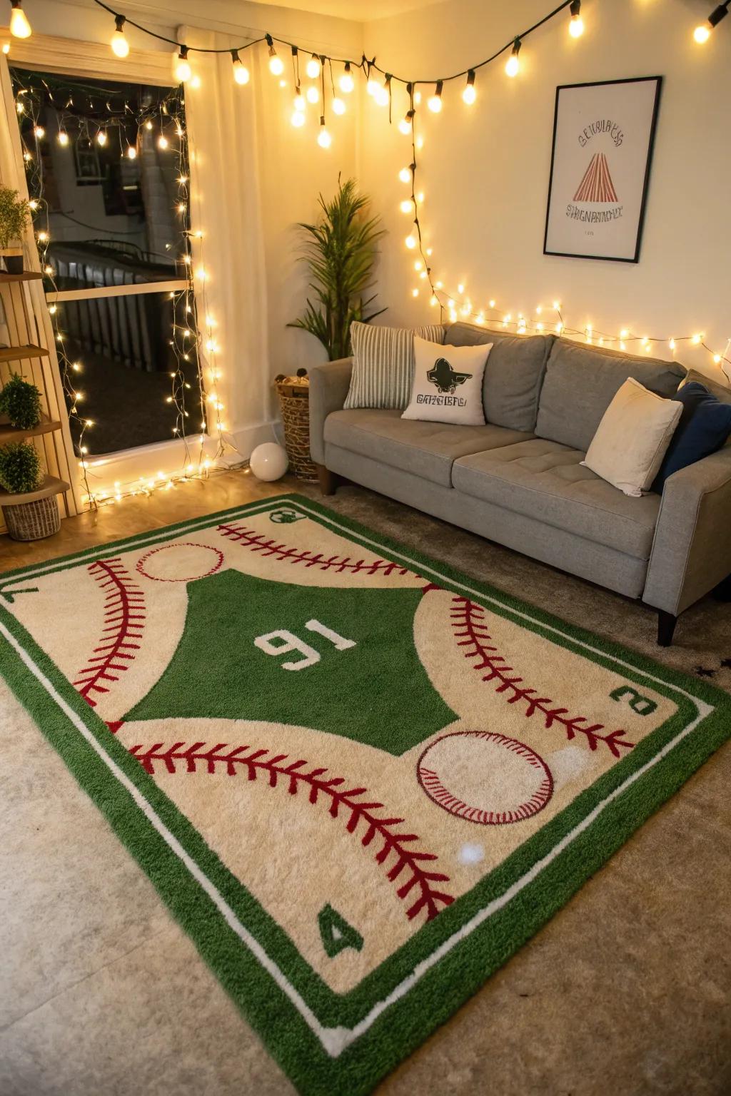 Complete the look with a baseball-themed rug.