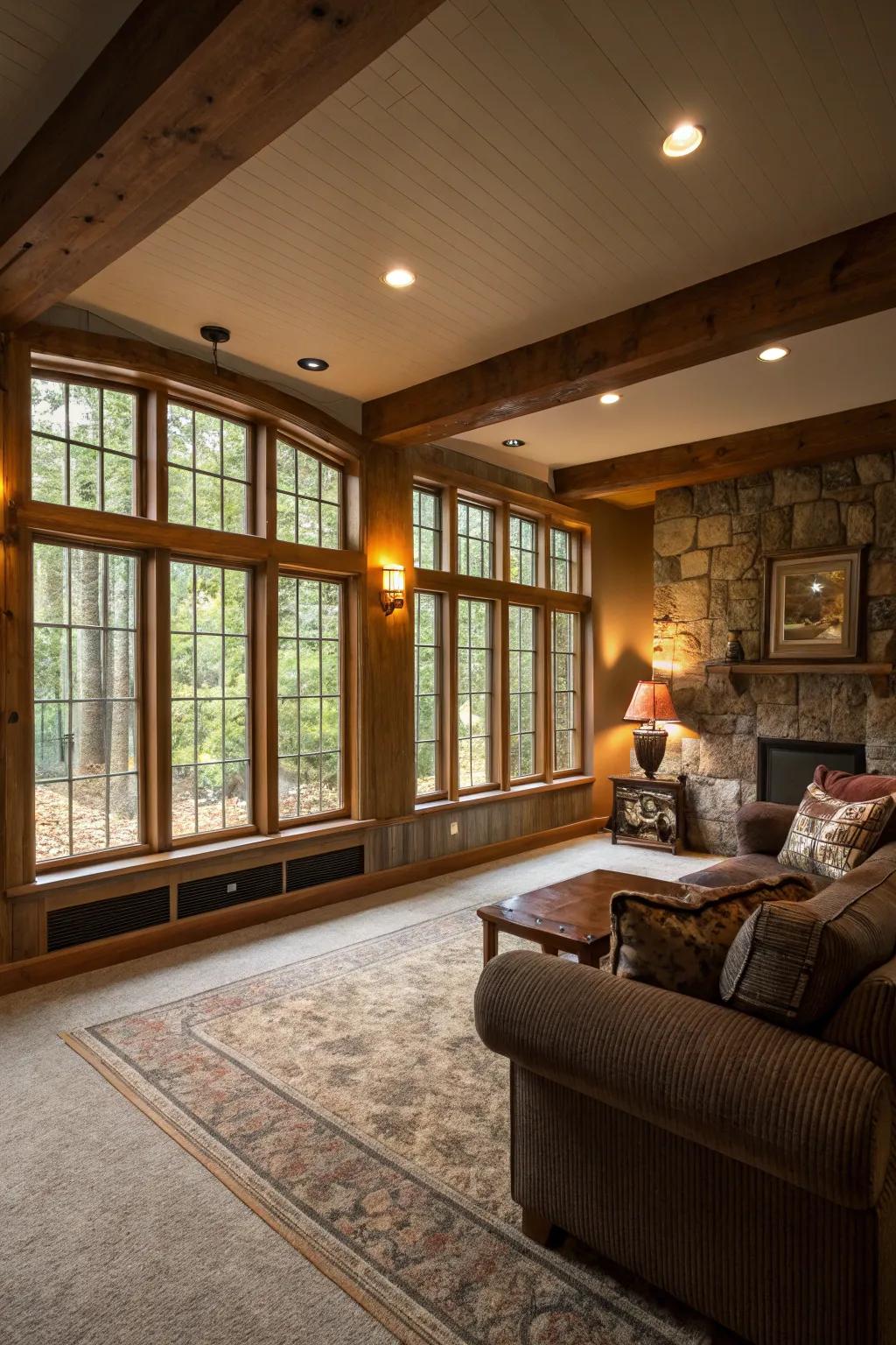 A luminous basement suffused with natural light streaming from sizable windows.