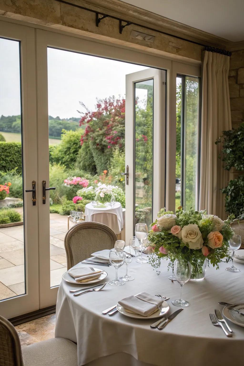 Savor meals with a garden vista by positioning your dining table near bifold doors.