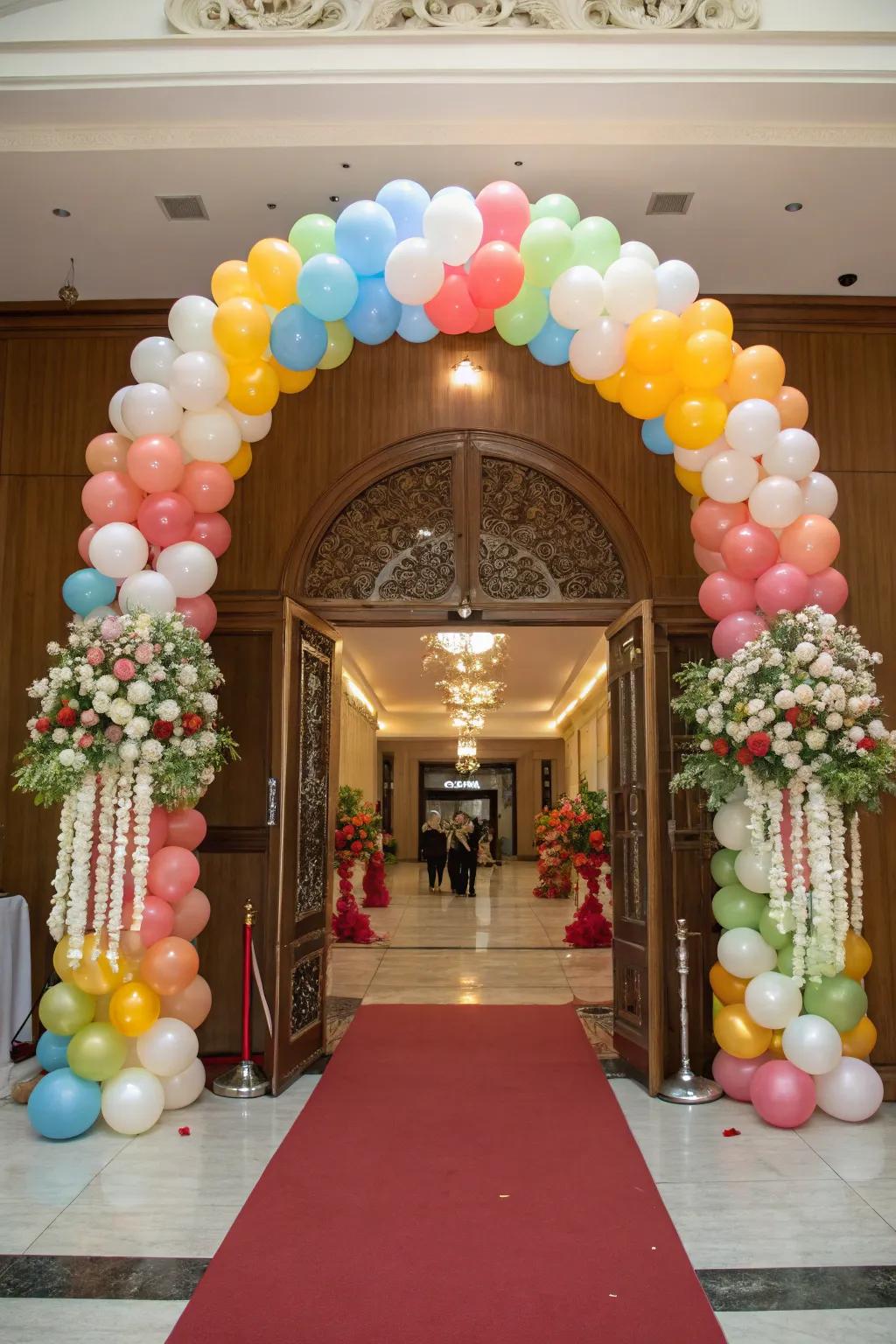 An impressive entryway sets the scene for a memorable birthday festivity.