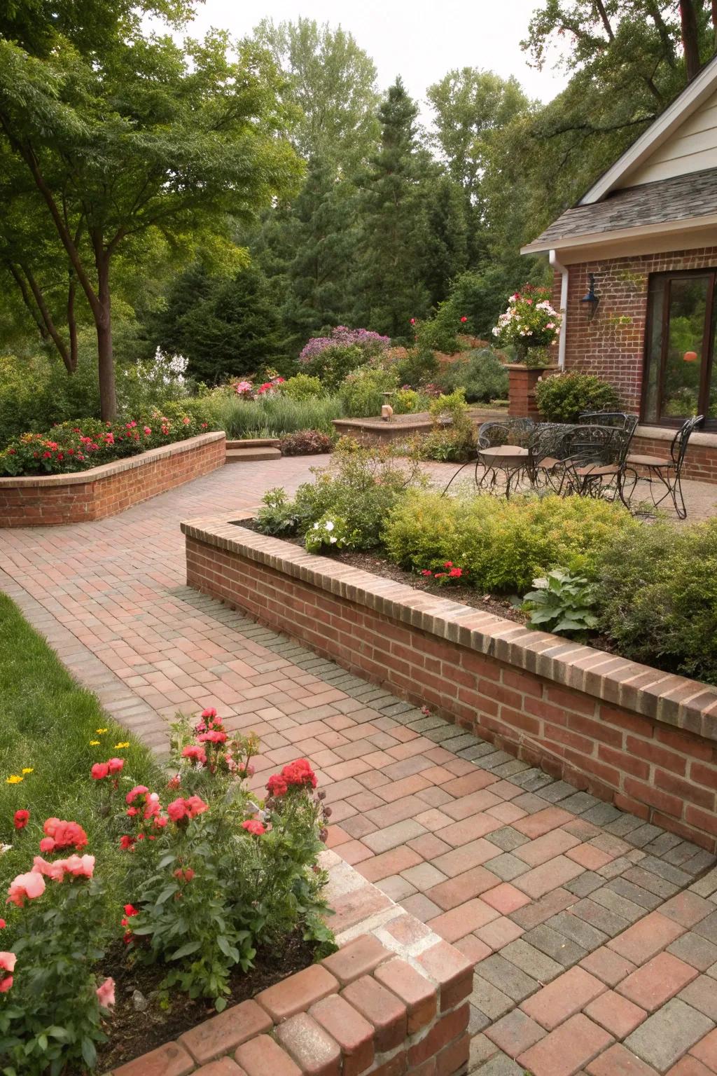 Contrasting brick borders define spaces and add visual interest.