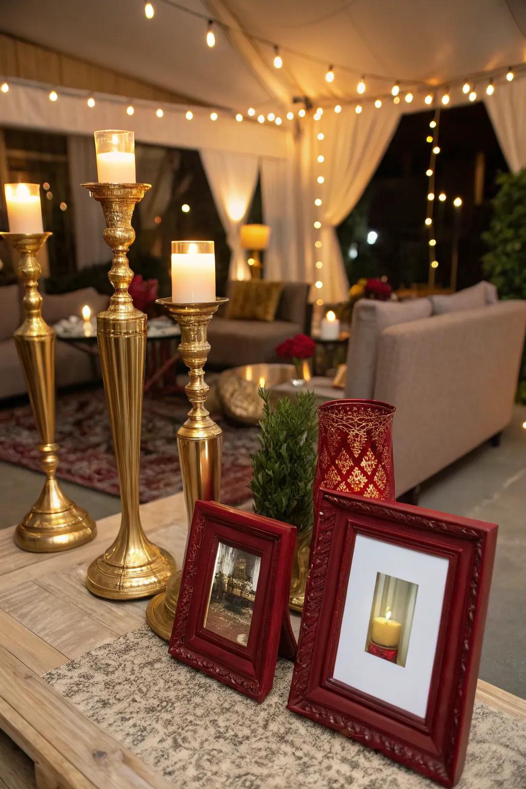 Themed props like golden candle holders add a touch of elegance to your décor.