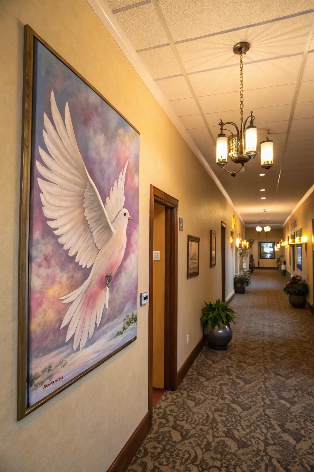 A dove painting adds a peaceful aura to any entrance.