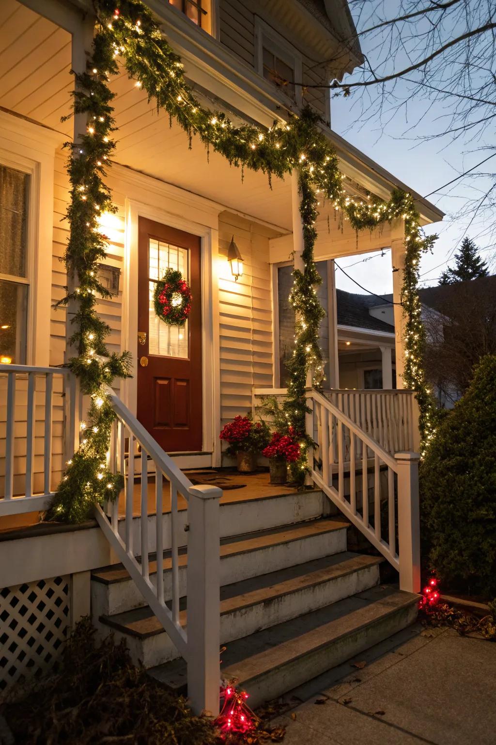 Garlands create a grand and festive entrance.