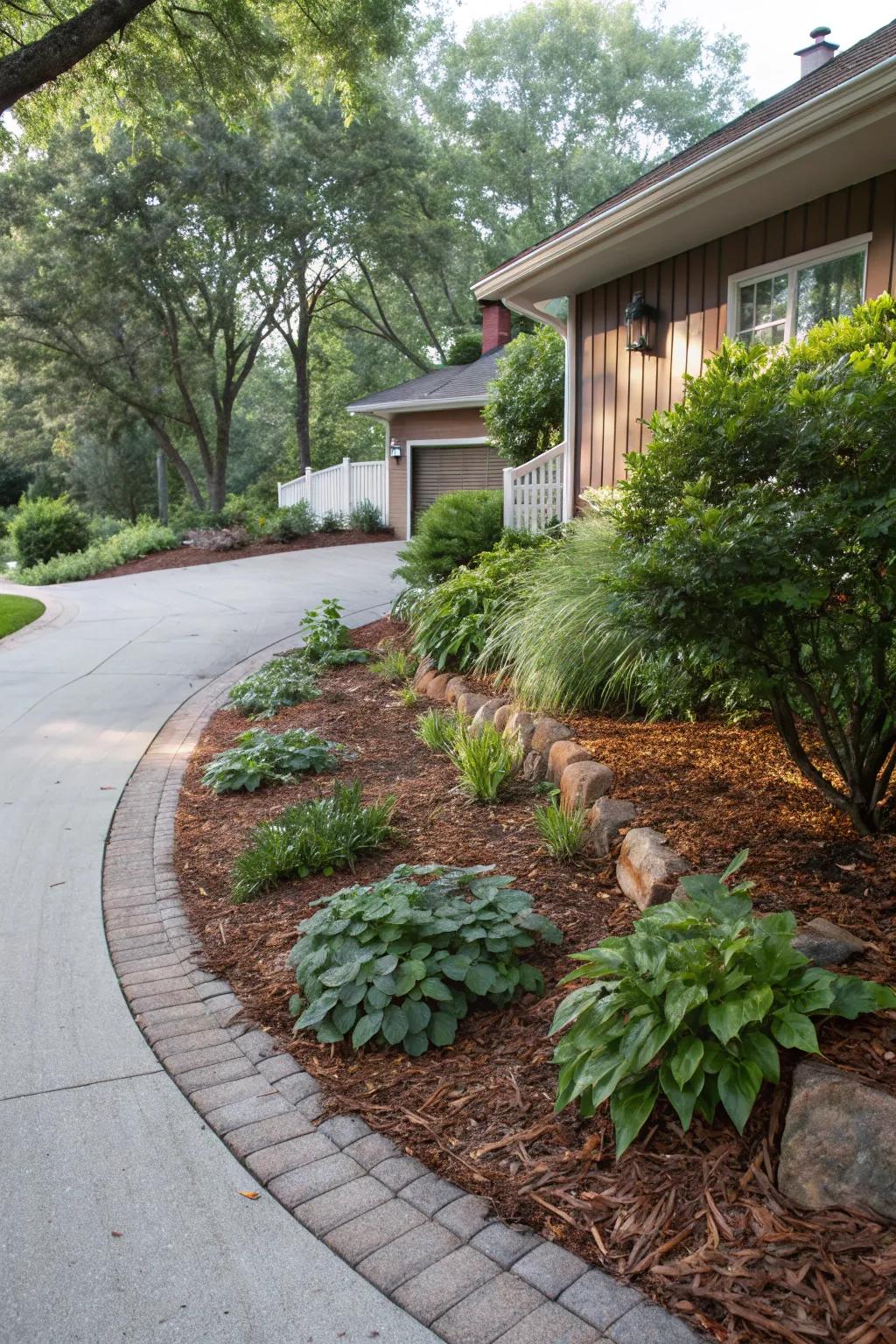 Bark mulch ensuring moisture conservation and aesthetic appeal.