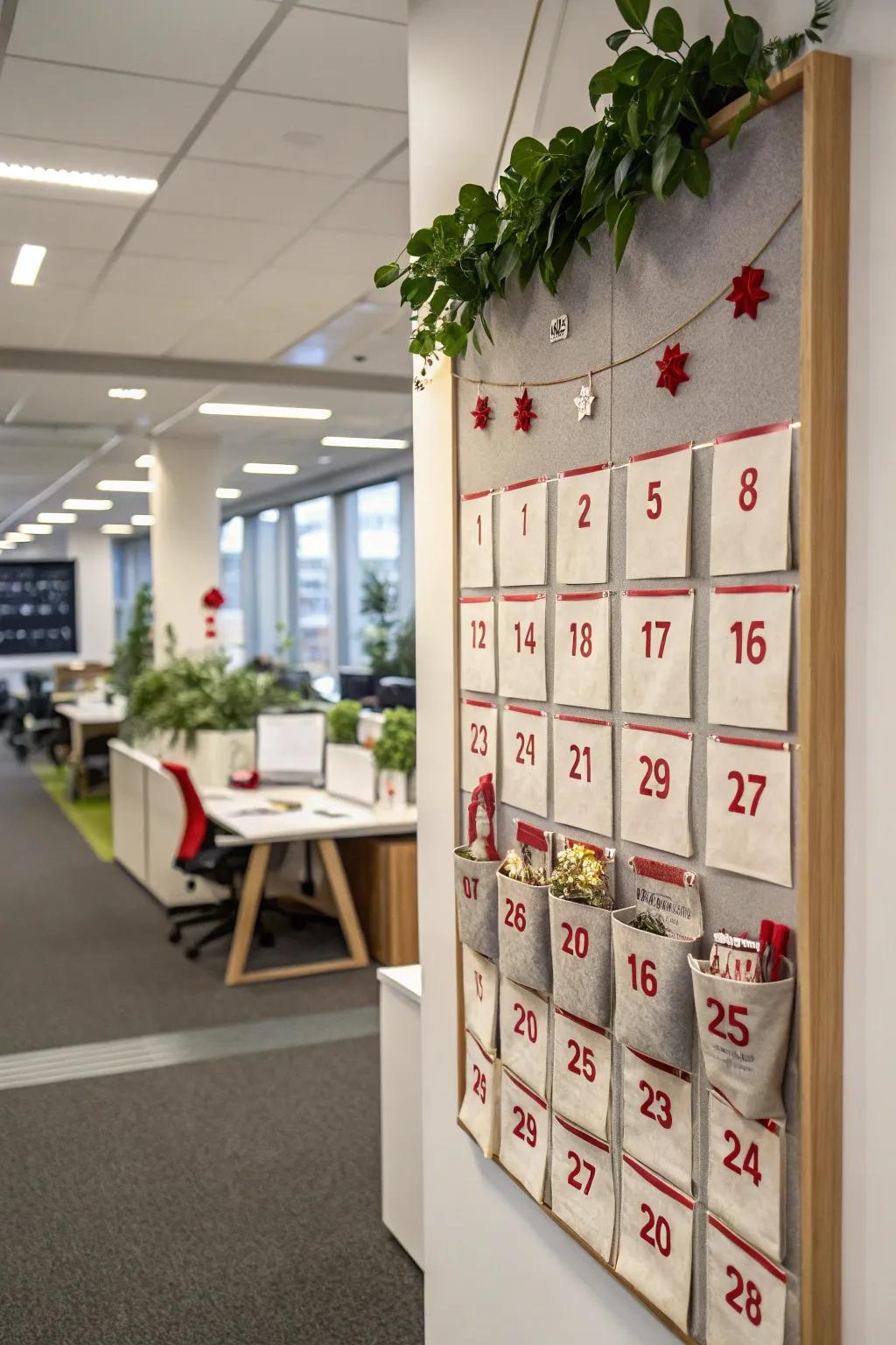 An advent calendar adds daily excitement to the workplace.