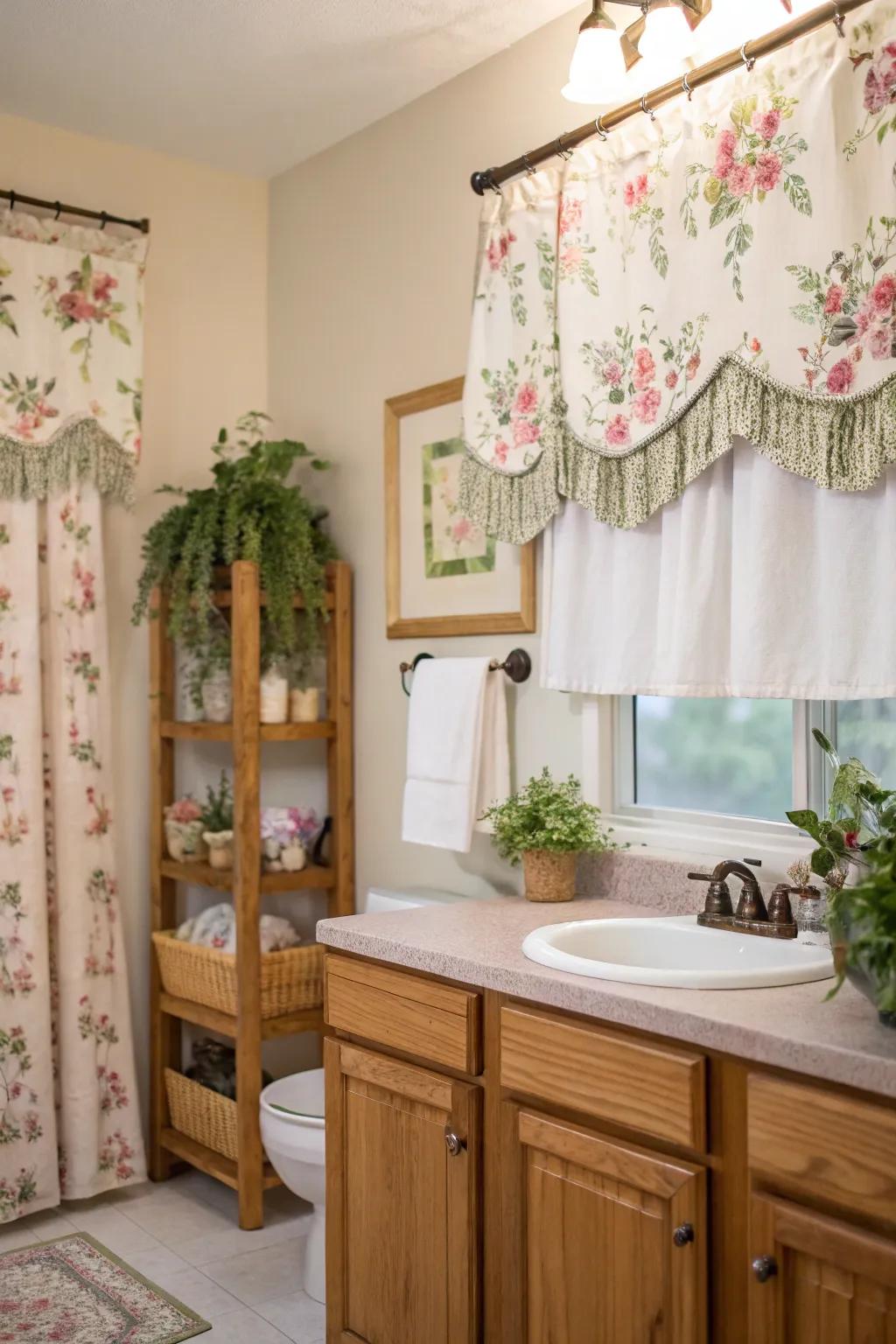 Transform your lavatory into a serene sanctuary through floral valances.