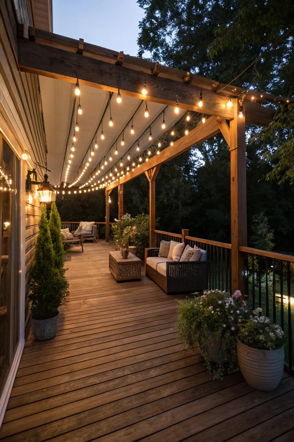 Integrated lighting adds a magical glow to your deck at night.