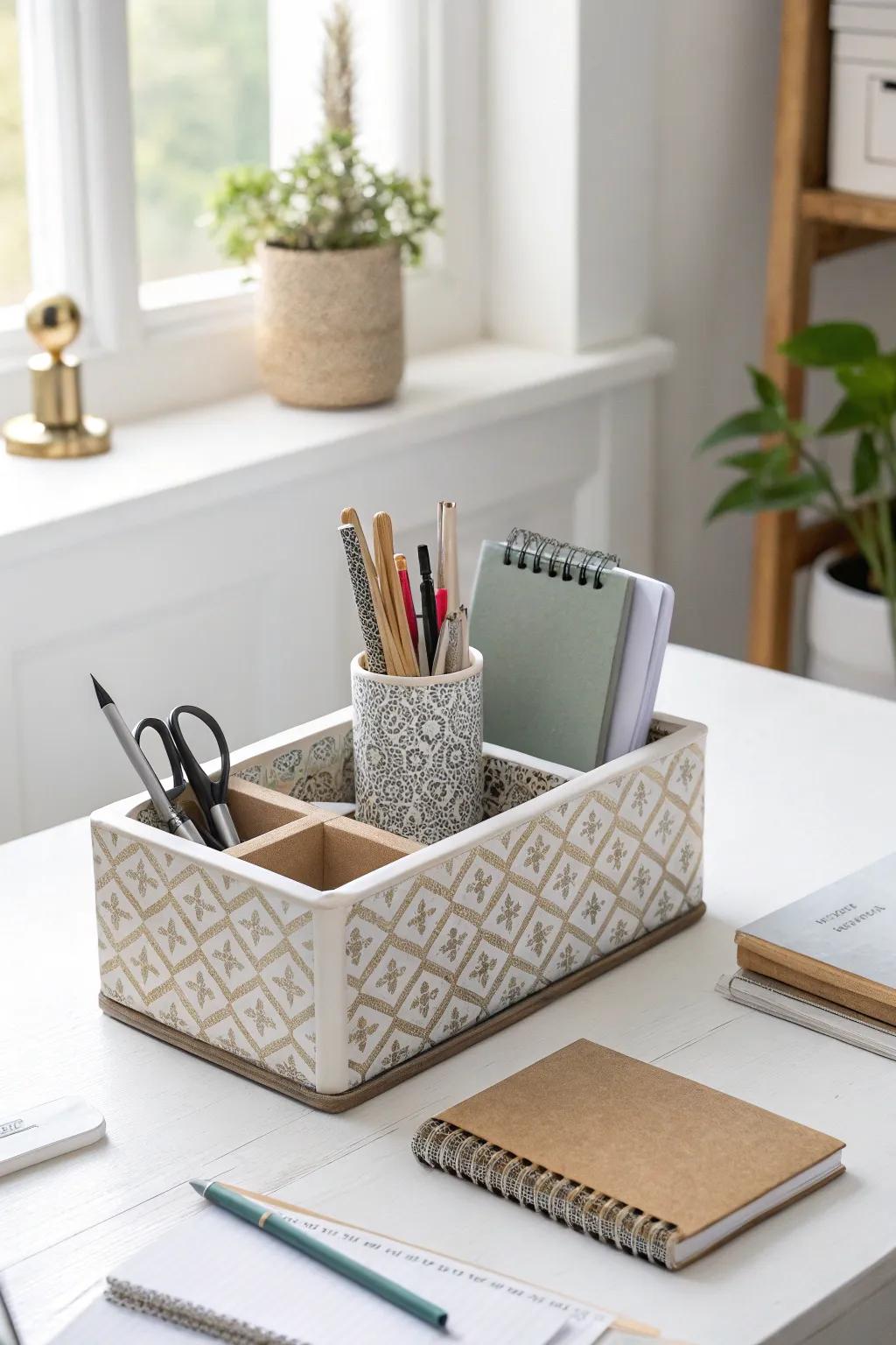 A desk organizer maintaining order and style on a workspace.