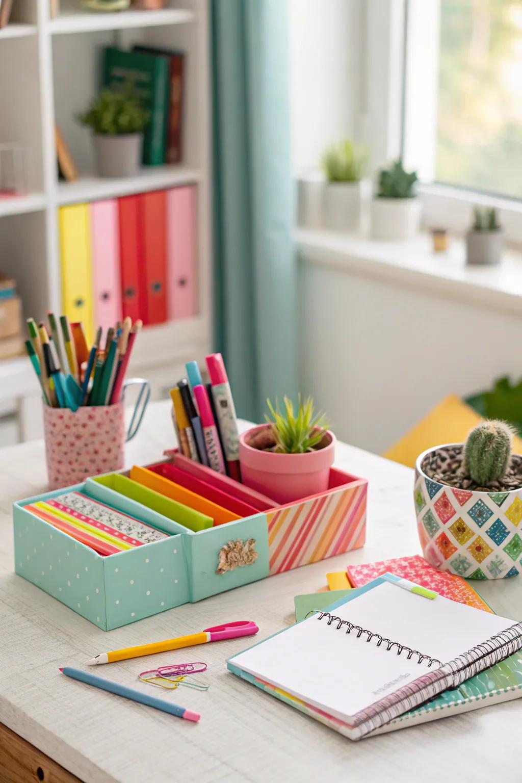 Add vibrance to your desk using colorful elements.