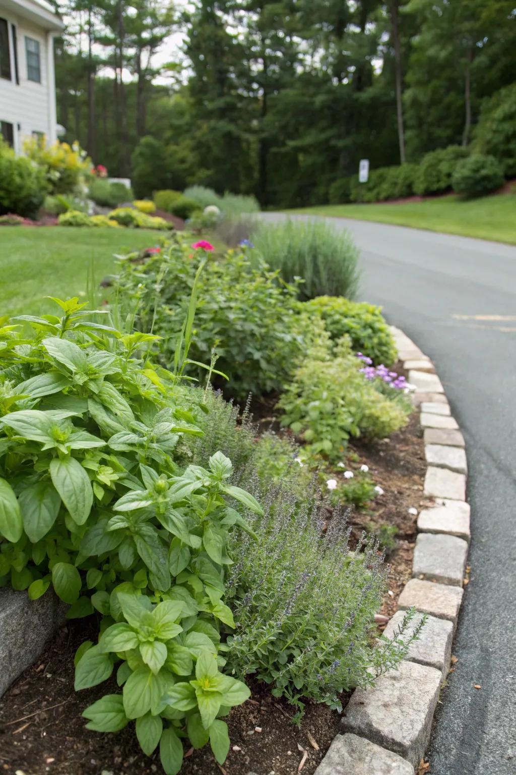 An herb garden berm amalgamates aesthetic appeal and practicality.