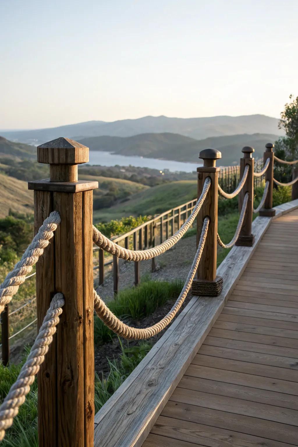 Nautical touch: Rustic rope accents in railing.