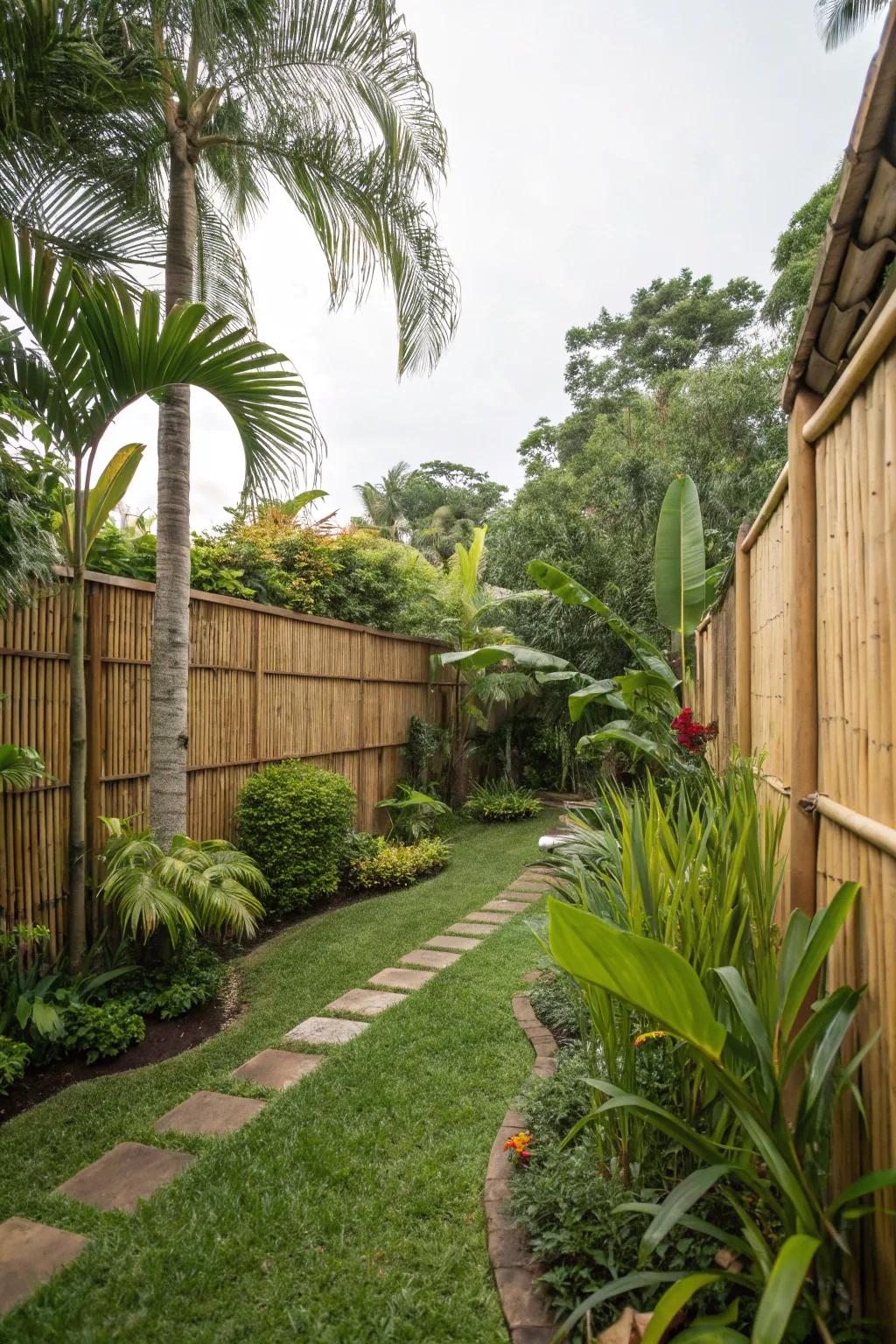 Bamboo fencing adds a light and breezy tropical feel.