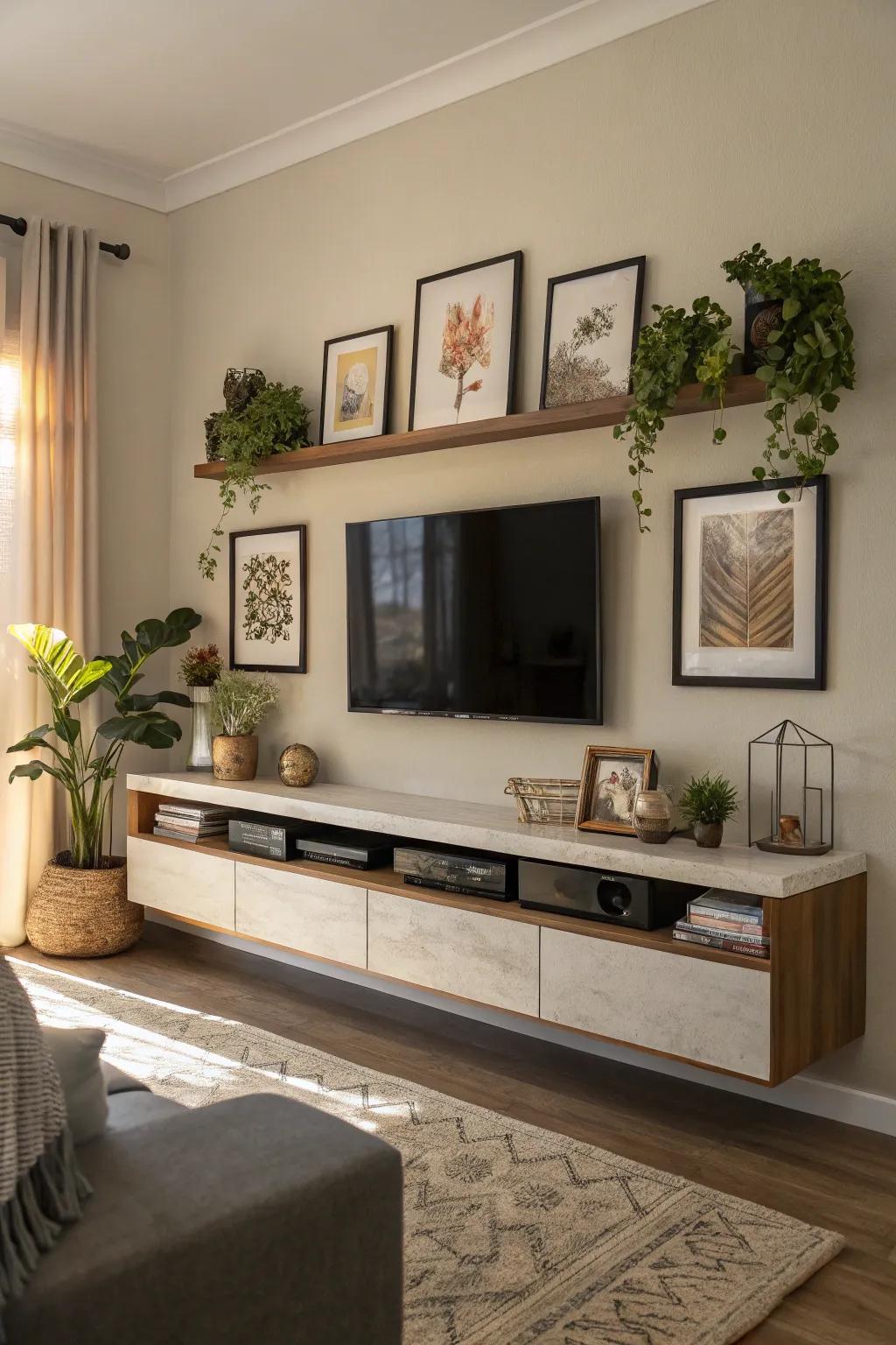 Introduce character to your space using ornamental features on a floating ledge.