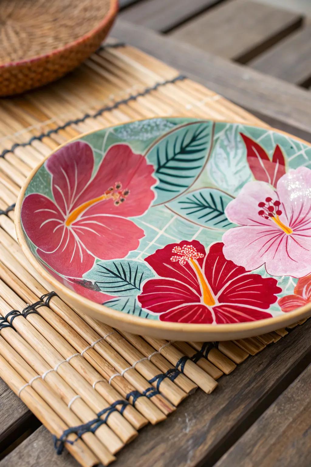 Hibiscus flowers add a tropical flair to your plate designs.