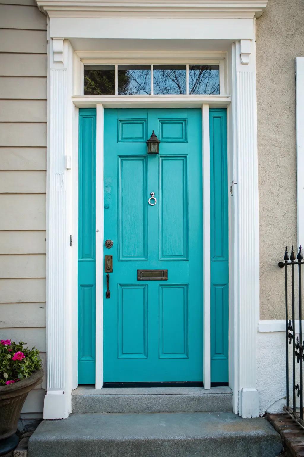 A spirited teal façade is complemented by contrasting trim.