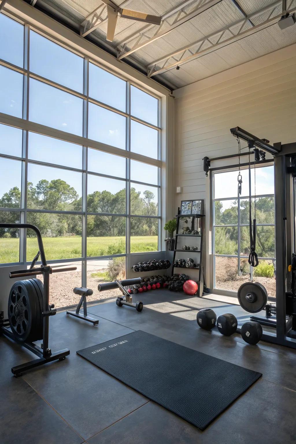 Natural illumination fosters an energizing and inviting workout setting.