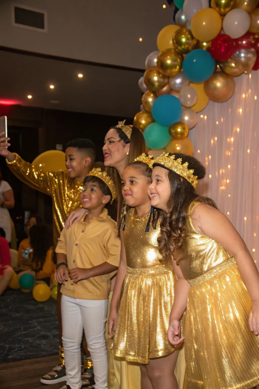 Guests dressed in gold to match the festive theme.