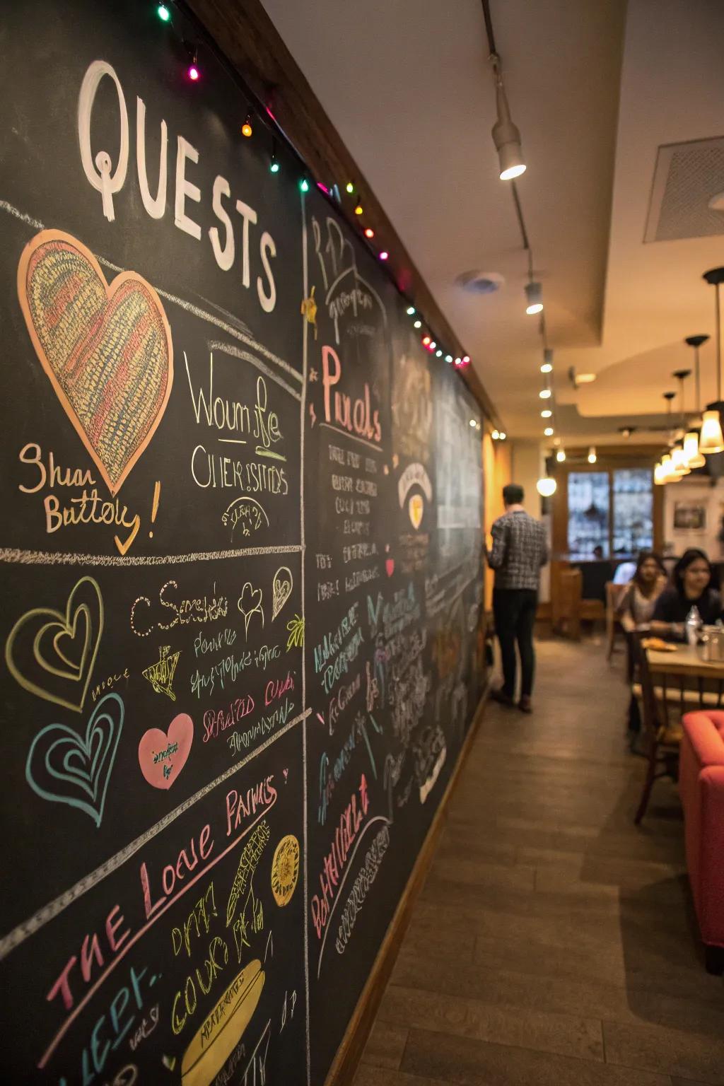 Words of wisdom: A chalkboard wall for guests to share messages with the graduate.