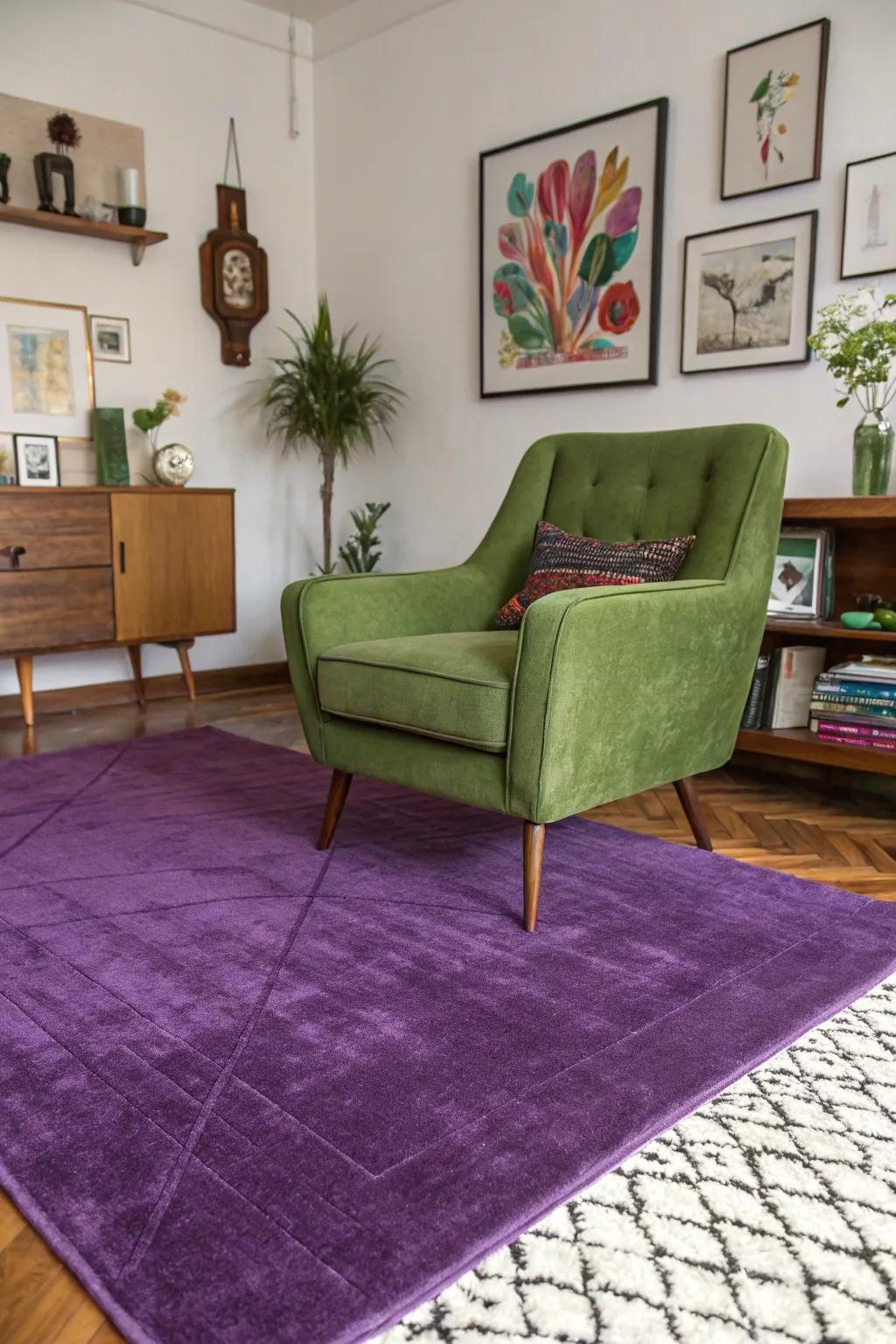 An eclectic mix of vintage and modern elements in the living room.