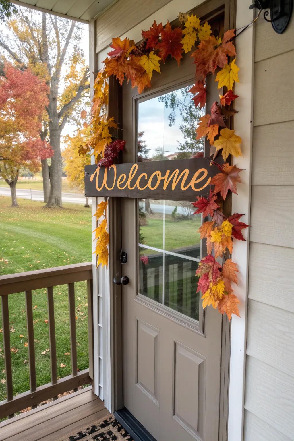 A seasonal welcome sign that embraces the beauty of fall.