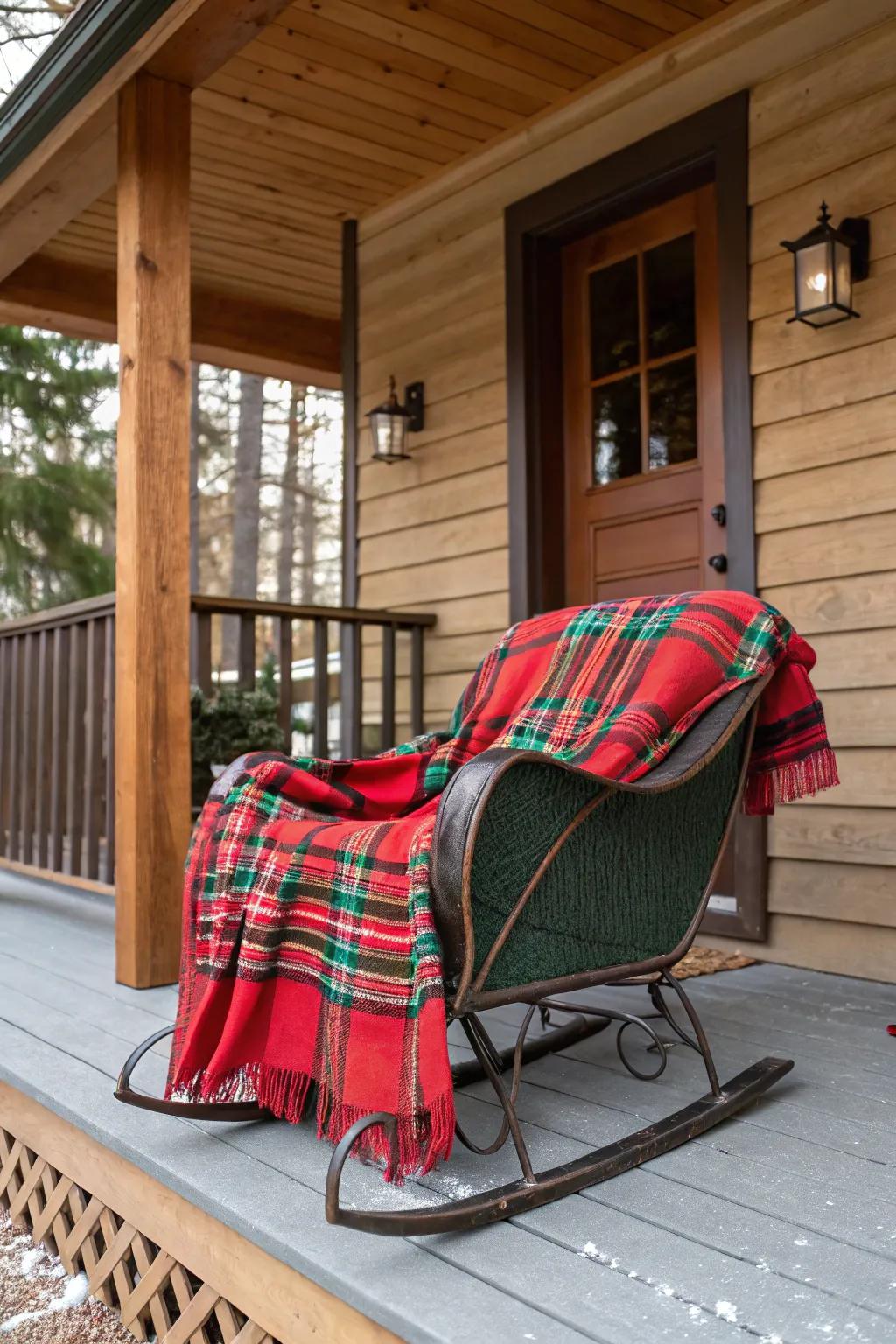 A cozy sled with a plaid blanket