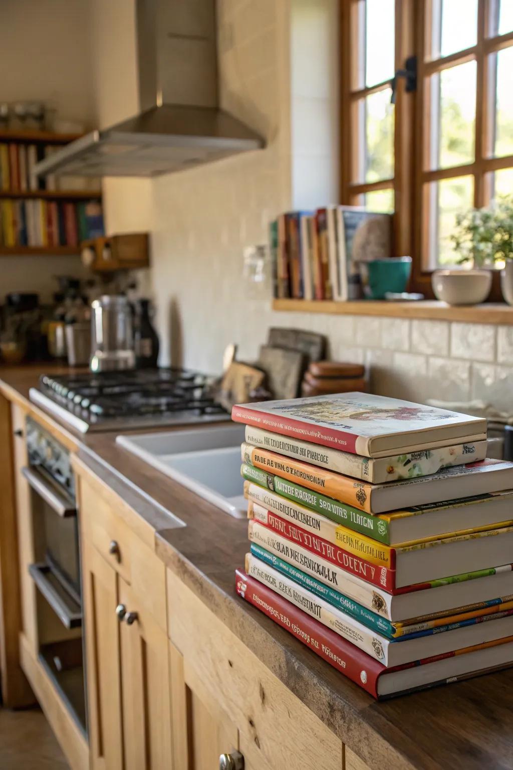 Cookbooks bring forth both usability and fashionable design aspects when utilized in cooking area décor.