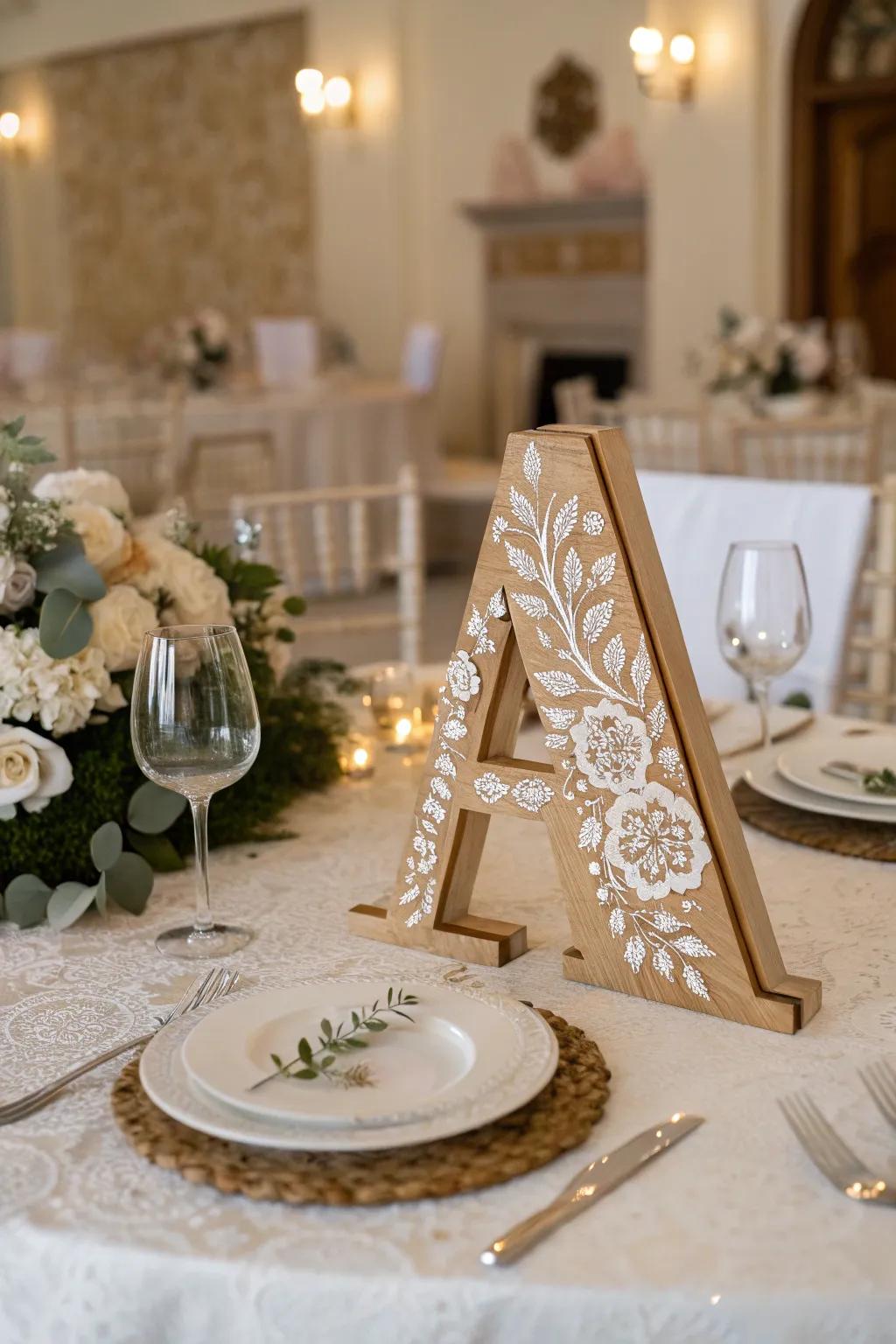 A stenciled wood letter ideally suited for formal occasions.