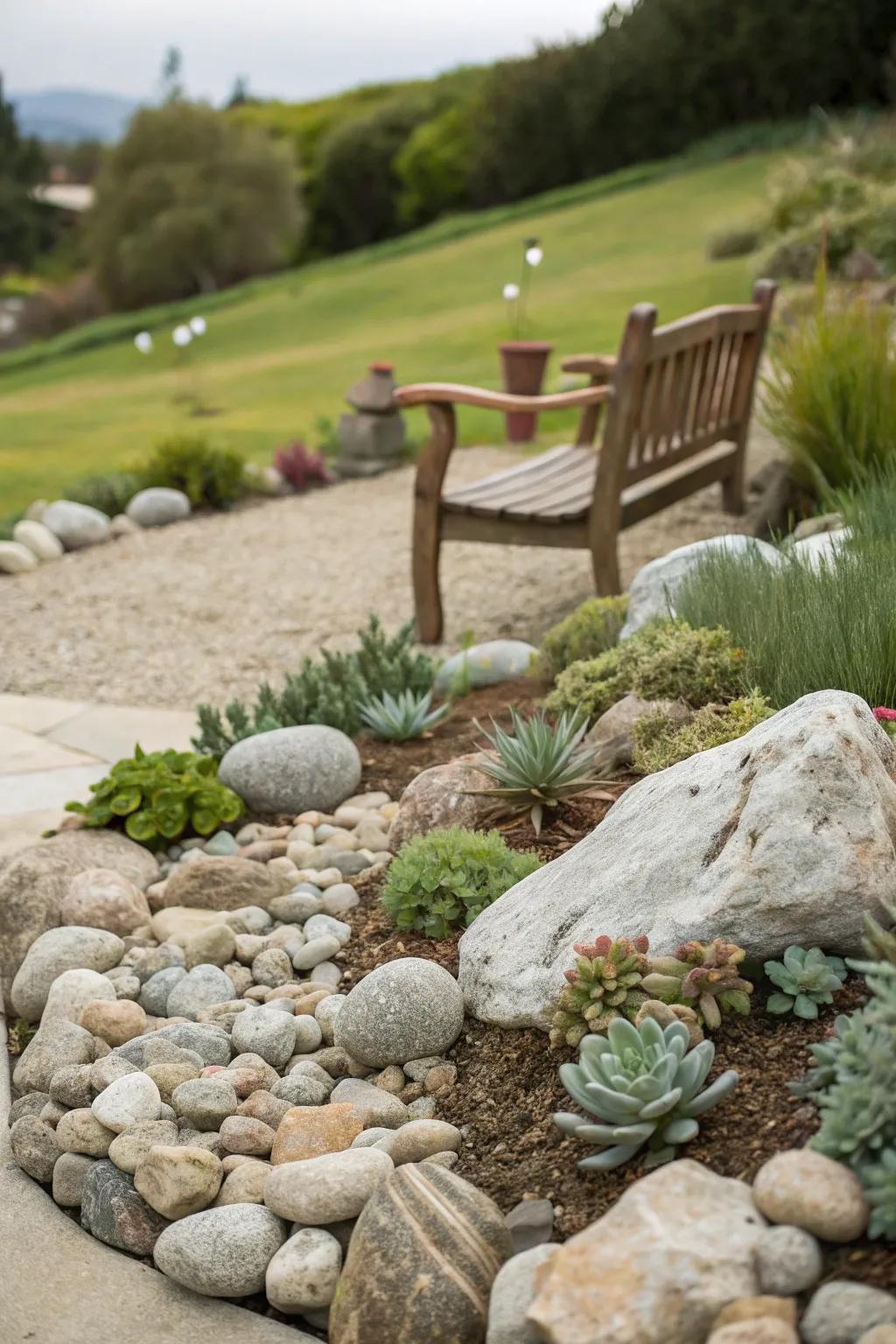 Create a captivating rock garden oasis with river rocks.