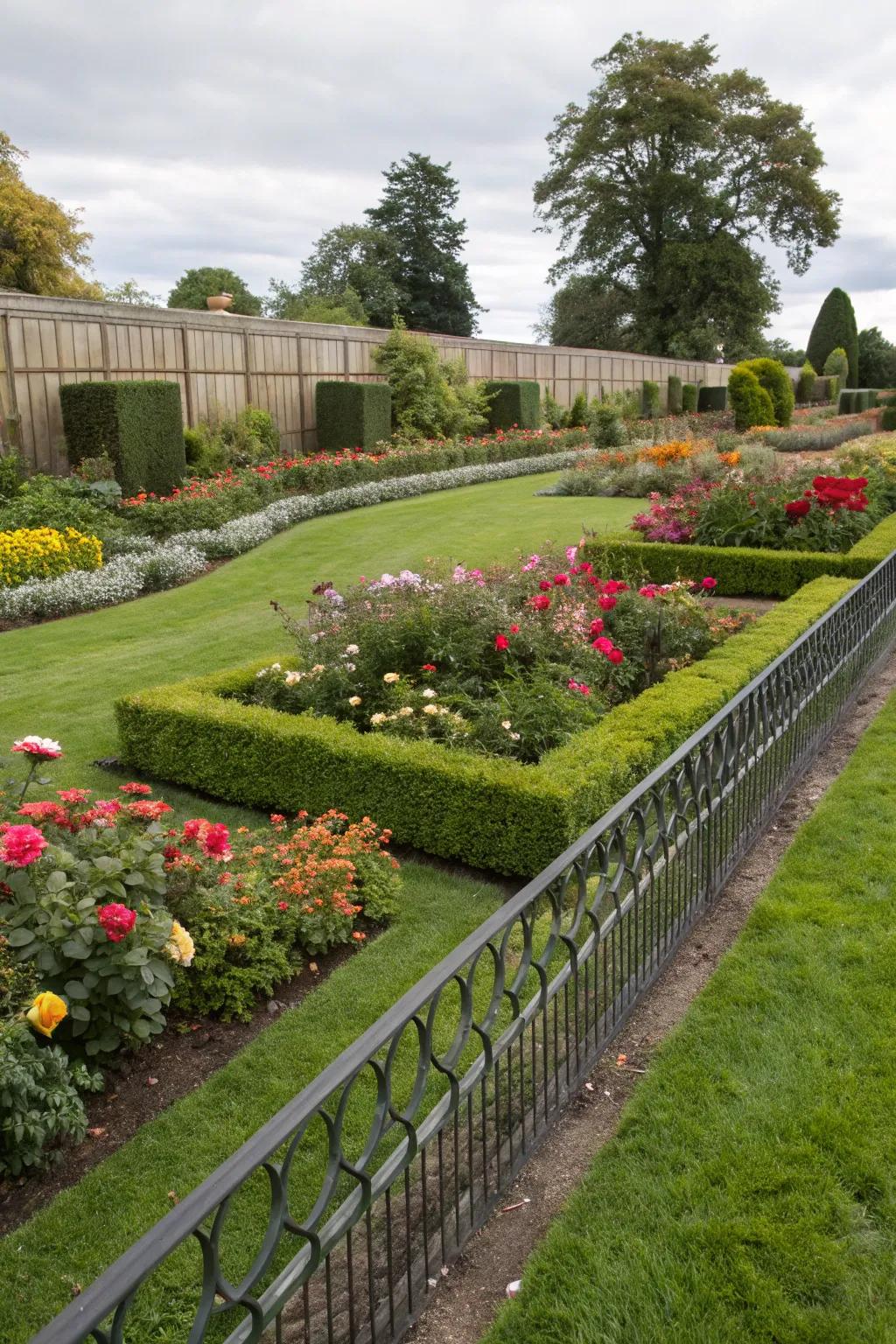 Metal edging maintains neat lawn boundaries.