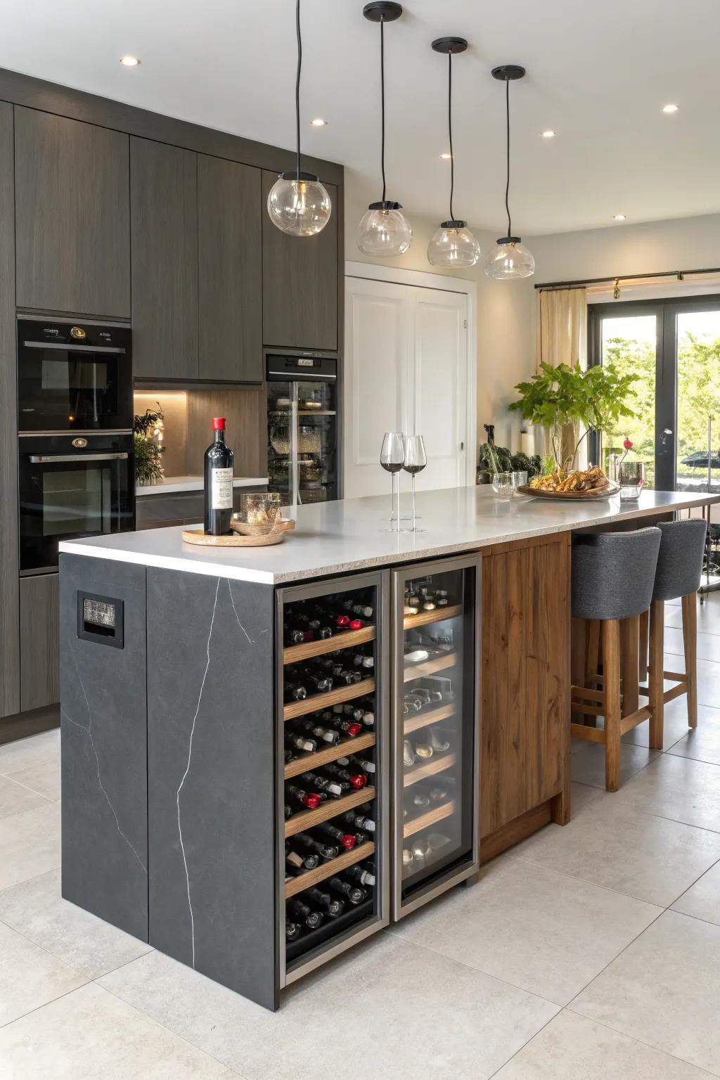 A stylish cooking island tailored for wine lovers.