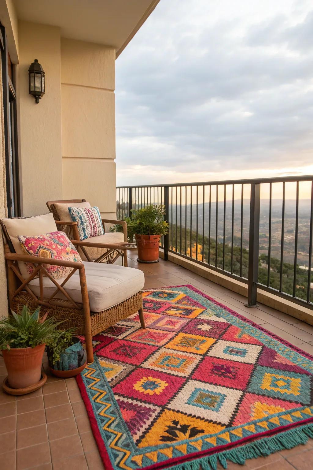 Add a splash of style with a chic outdoor rug.