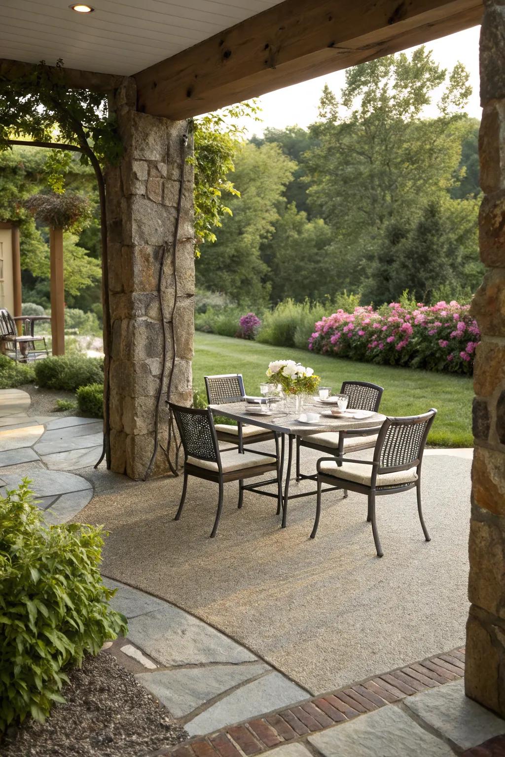 A charming dining area on a modern patio.