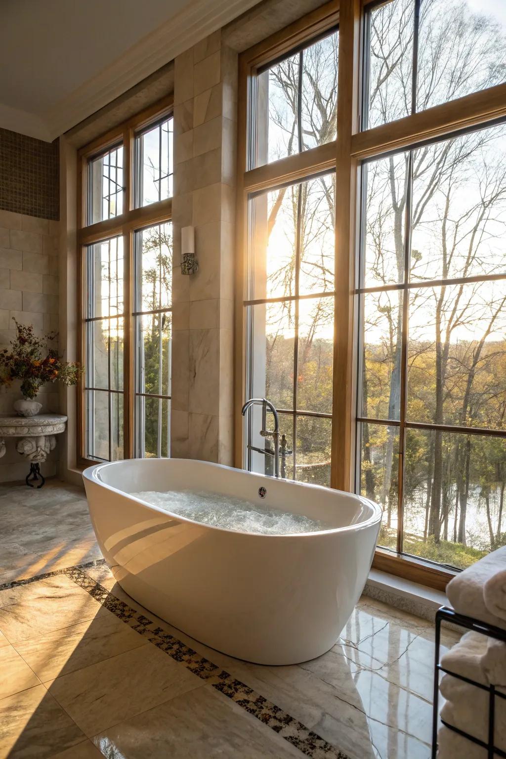 Freestanding bathtubs act as a luxurious focal point.