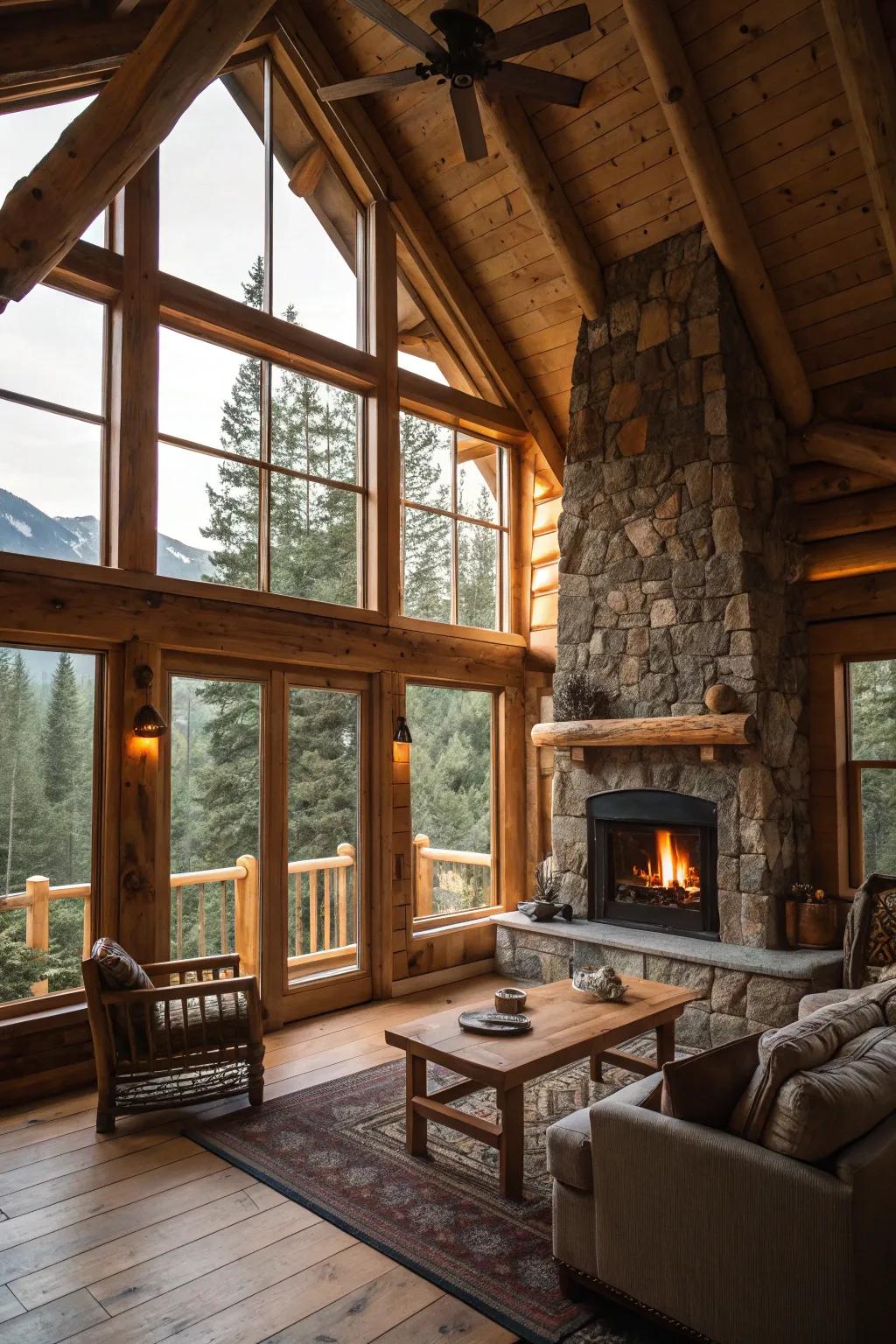 Chalet-inspired interior with rustic charm.