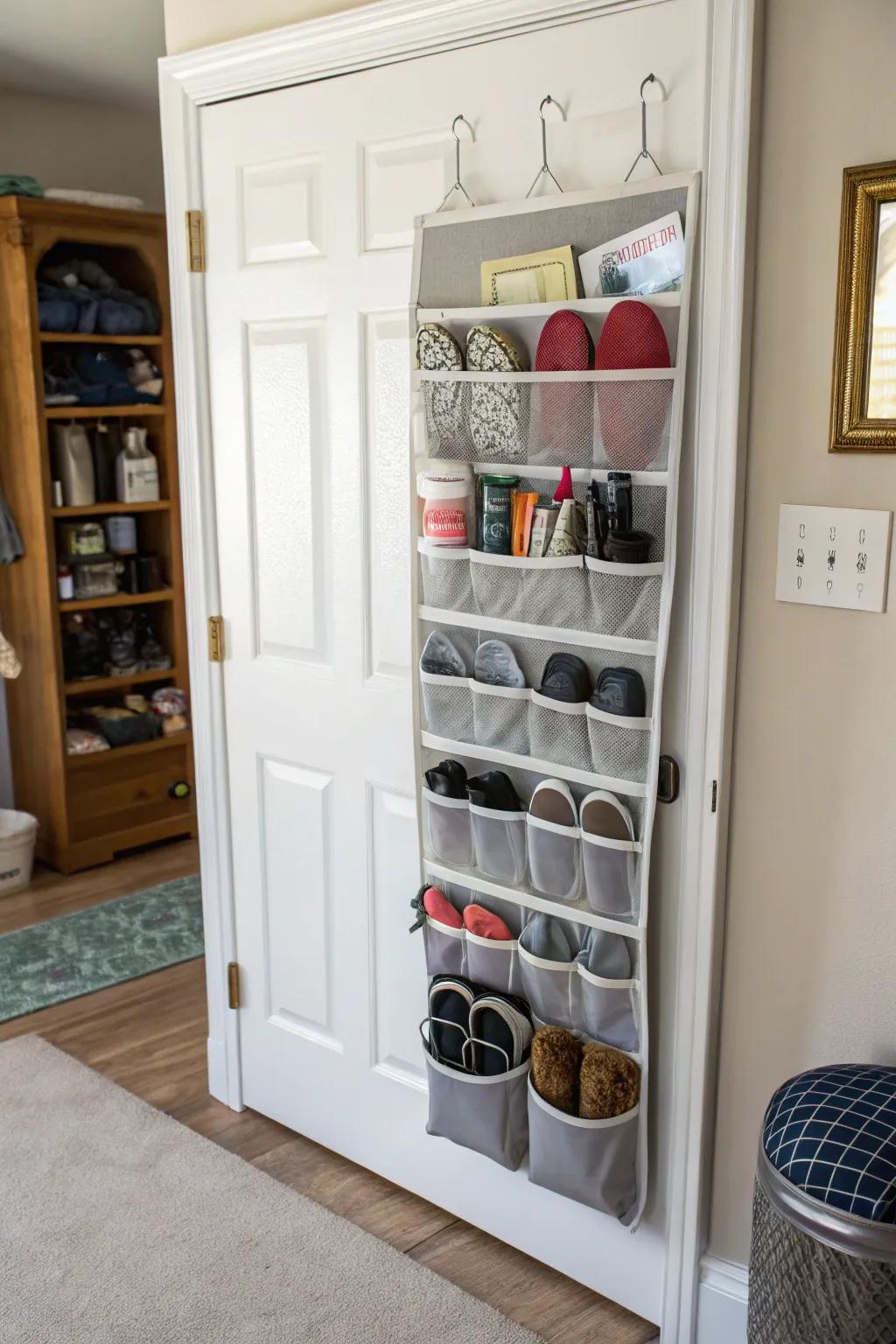 Maximize space with over-the-door organizers.