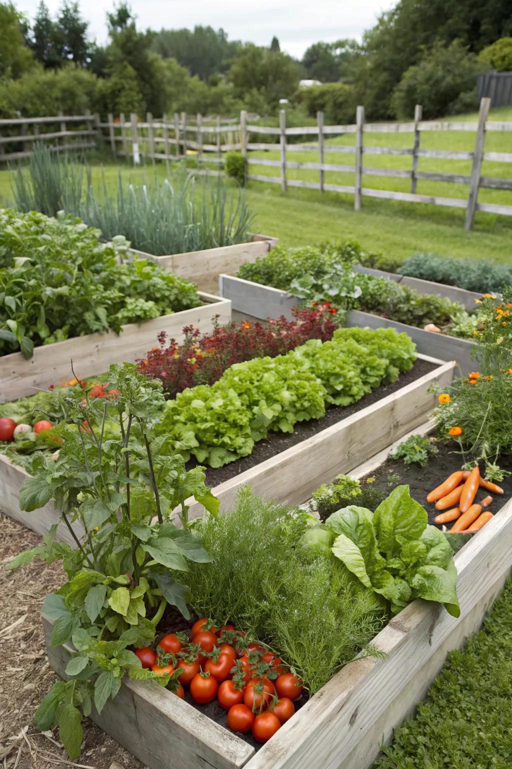 Raised planter beds offer a neat and accessible way to grow your own produce.