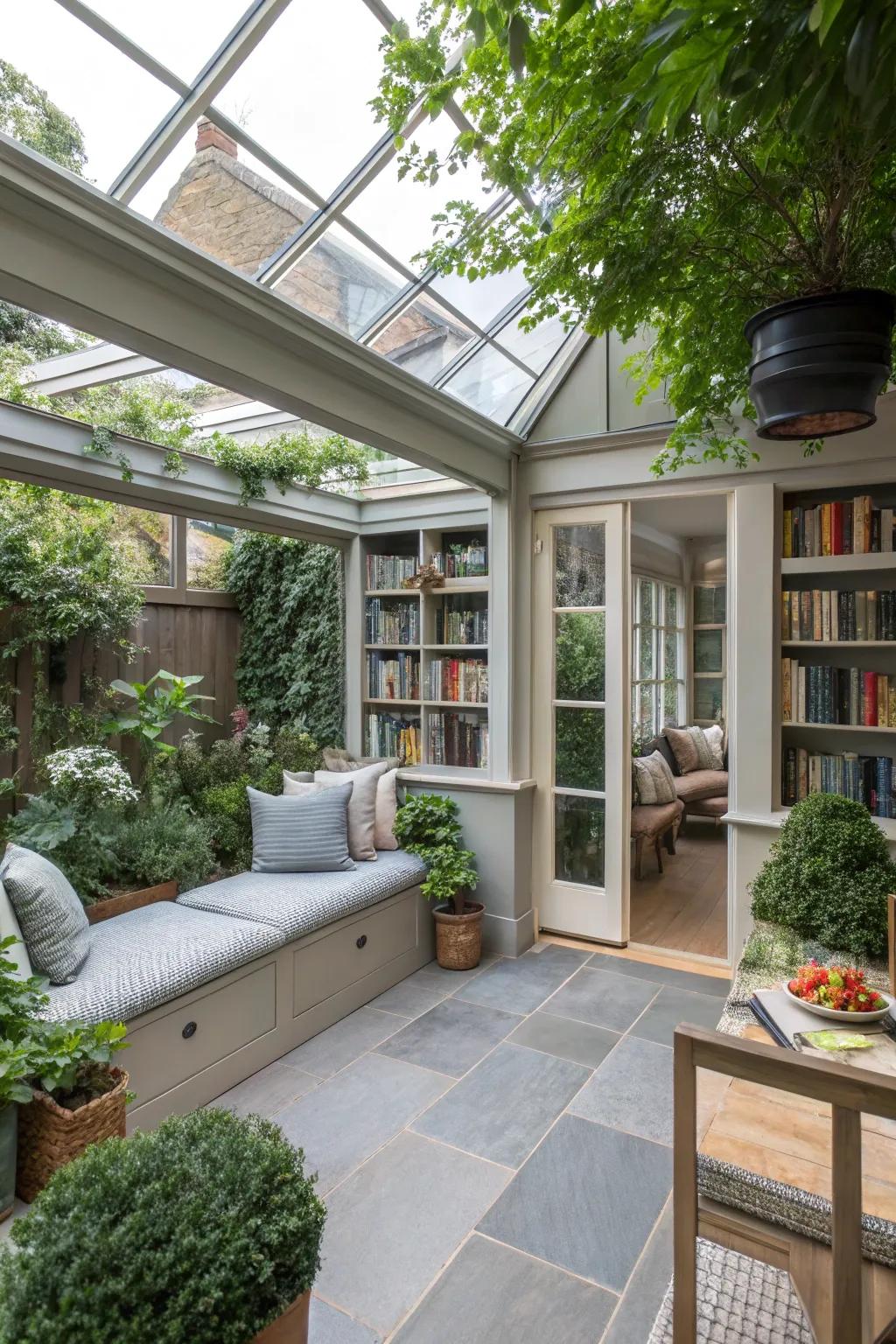 A garden room that blends open views with sheltered spaces.