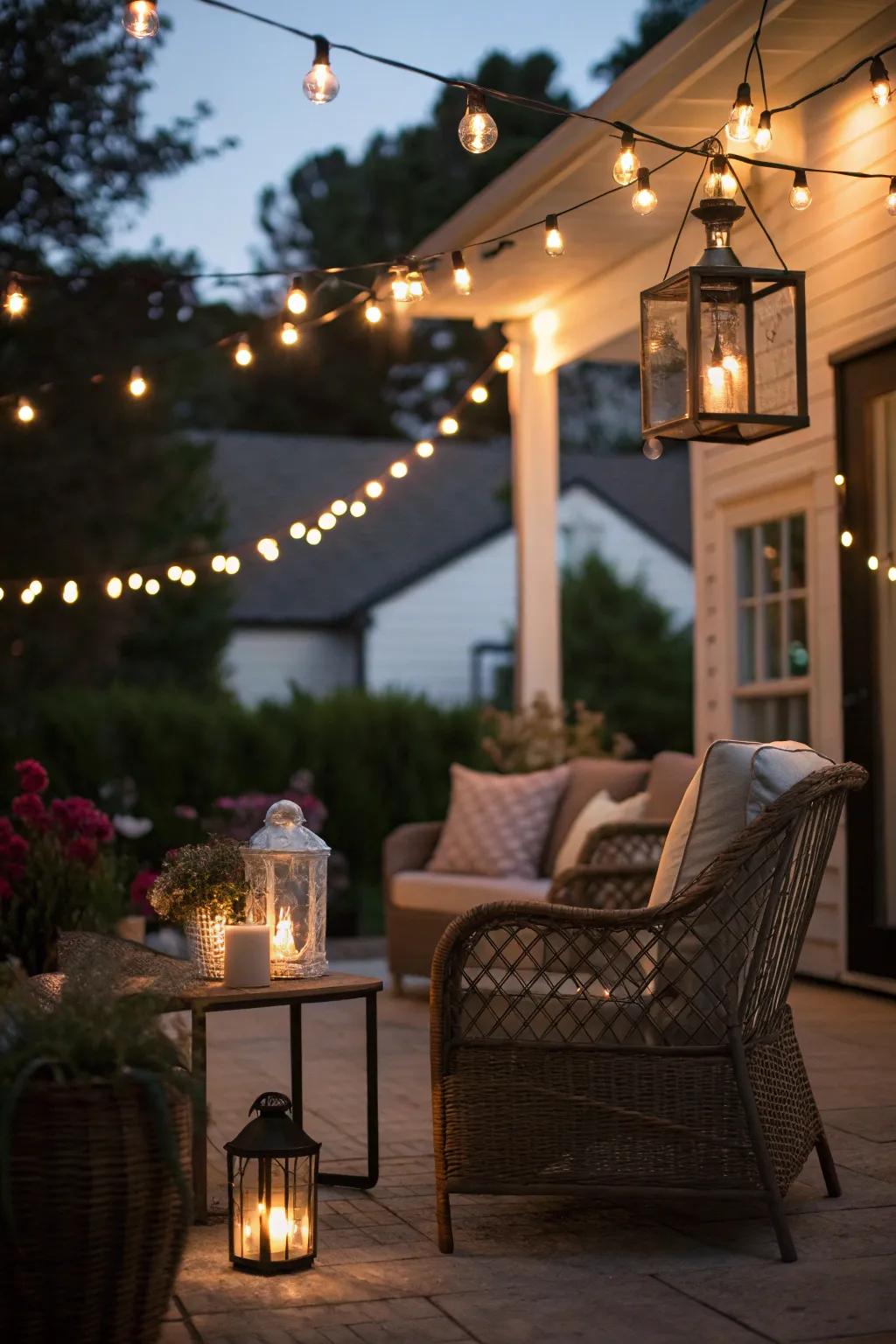 Ambient lighting brings your patio to life after dark.