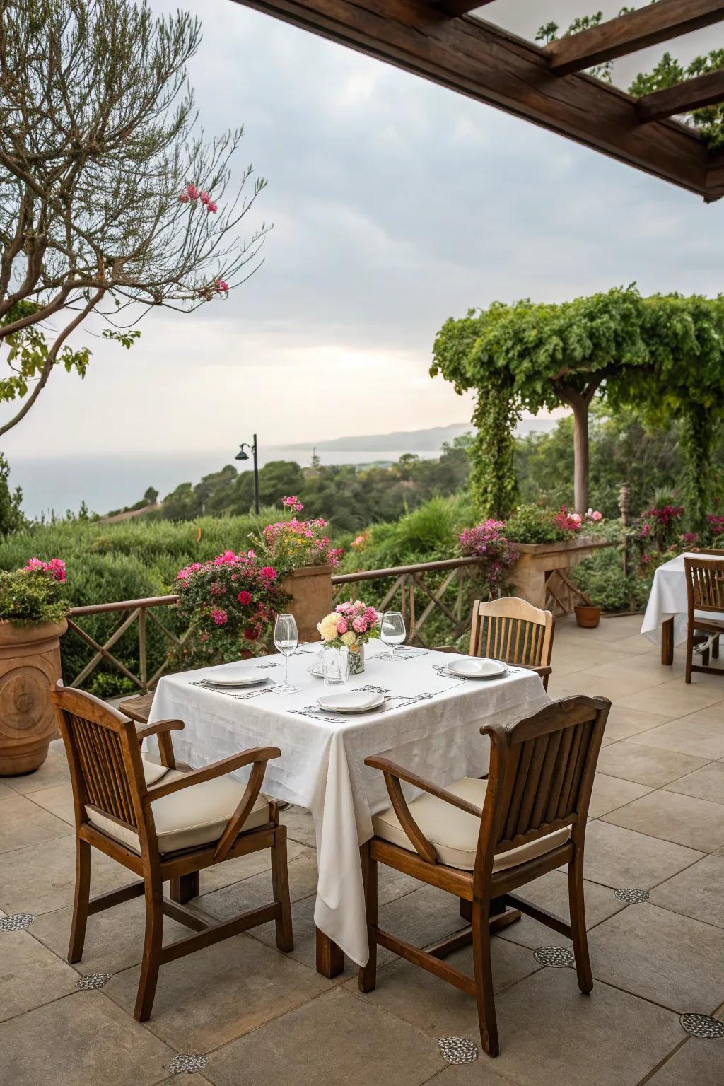 Enjoy meals outdoors with a perfectly set dining space on your patio.