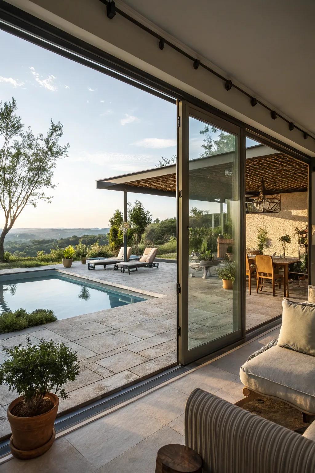 Experience seamless indoor-outdoor living with large sliding glass doors.