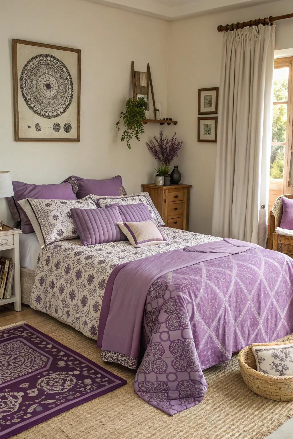 Mixing patterns in purple adds vibrancy and personality.