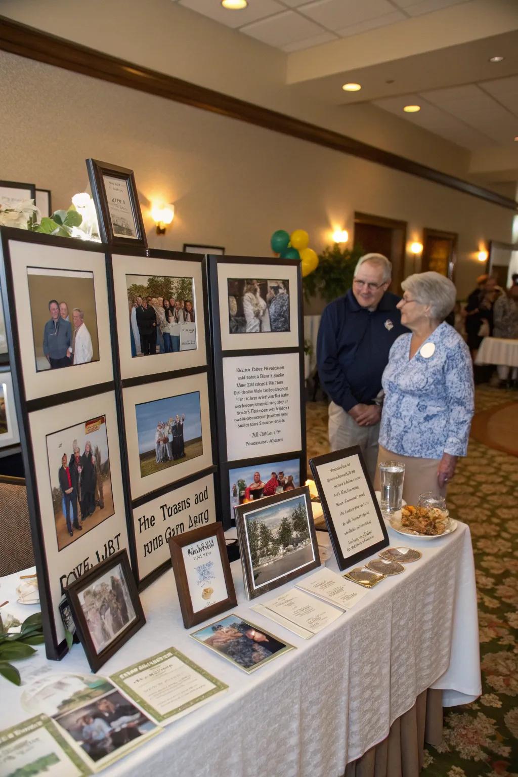 Picture displays celebrate the retiree's journey and successes.