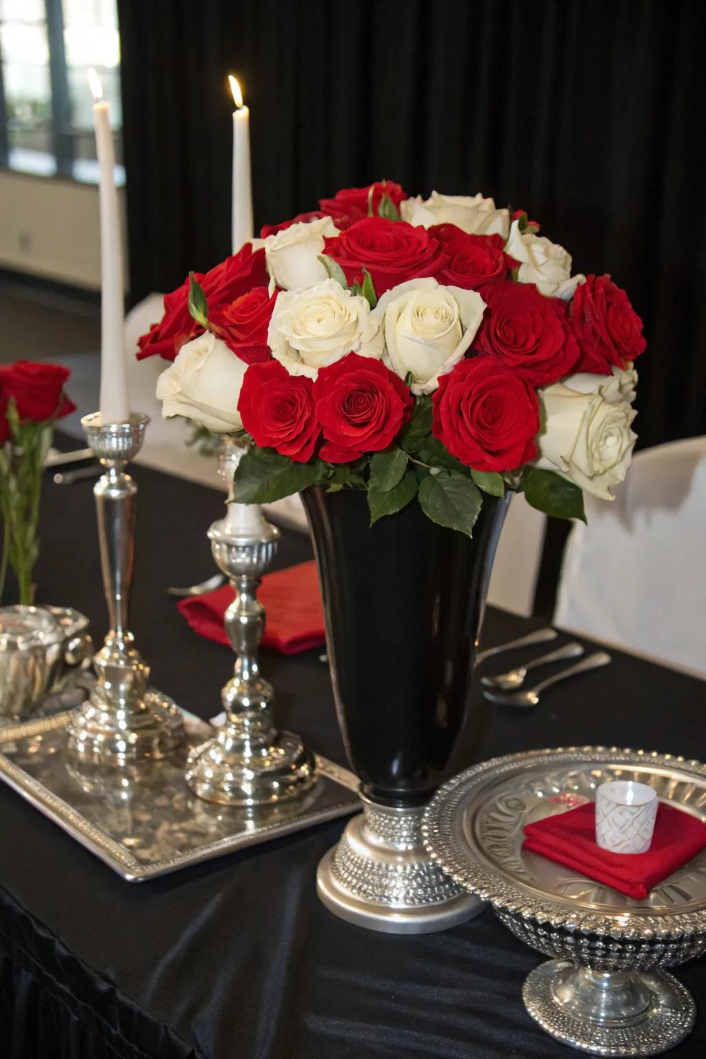 Dramatic Contrast with Roses and Black Accents