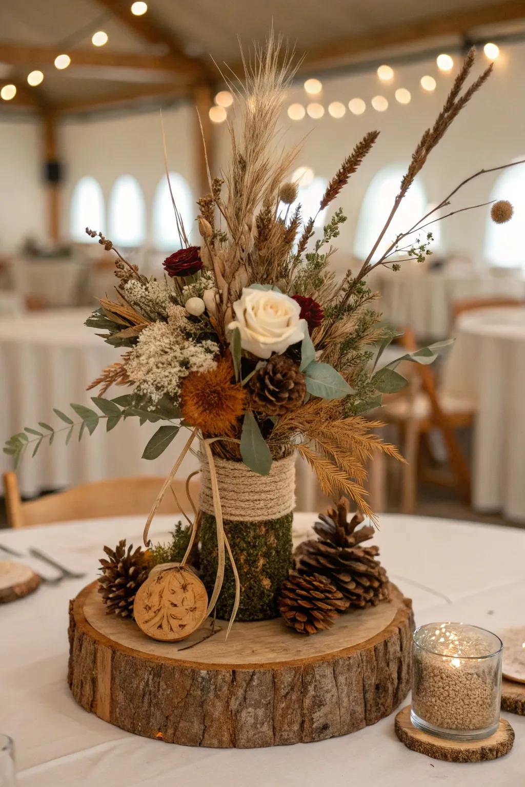 Dried foliage centerpiece for a rustic look