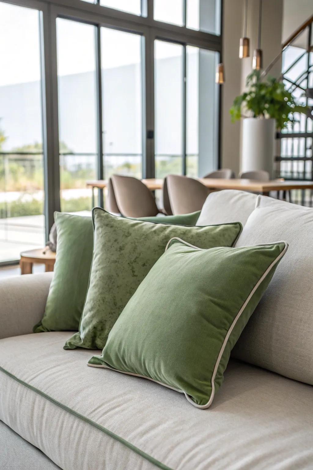 Sage green pillows bring a fresh, elegant touch to home decor.