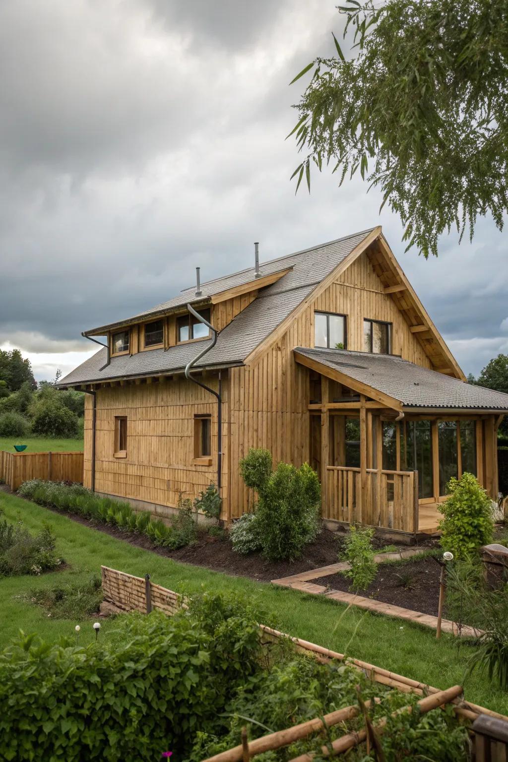 Eco-friendly home with a sustainable shed dormer.