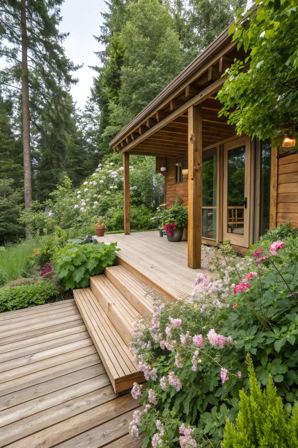 Natural materials provide a seamless blend with the outdoor landscape.